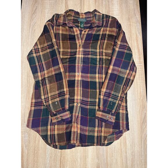 Ralph Lauren Plaid 100% Linen Long Sleeve Flannel Button Up Shirt 10 - Picture 1 of 4